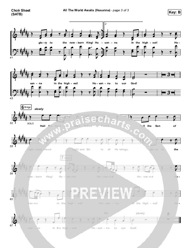 All The World Awaits (Hosanna) Choir Sheet (SATB) (Chris Tomlin)