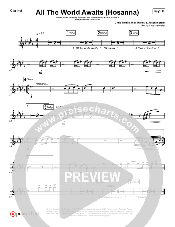 All The World Awaits (Hosanna) Clarinet (Chris Tomlin)