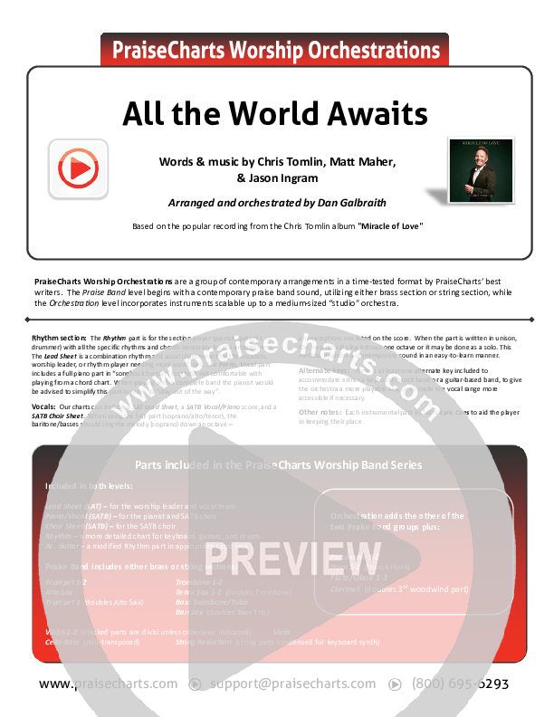 All The World Awaits (Hosanna) Cover Sheet (Chris Tomlin)