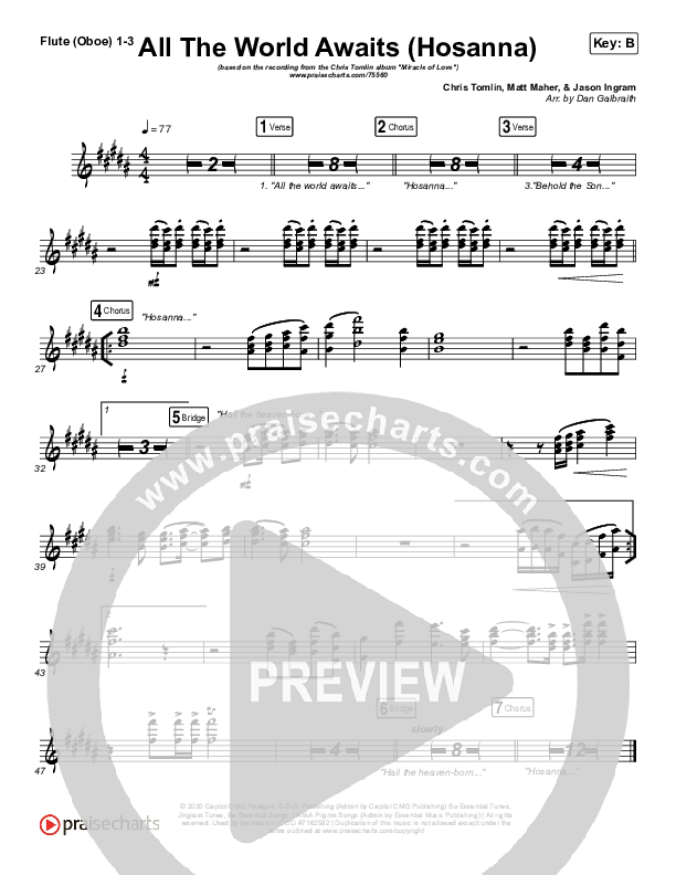All The World Awaits (Hosanna) Flute/Oboe 1/2/3 (Chris Tomlin)
