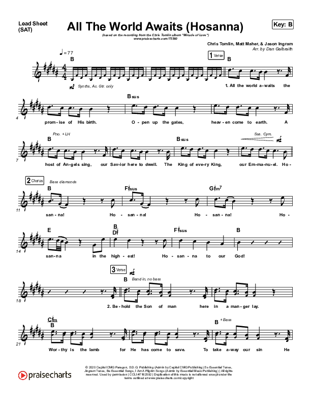 All The World Awaits (Hosanna) Lead Sheet (SAT) (Chris Tomlin)
