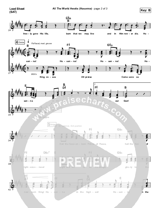 All The World Awaits (Hosanna) Lead Sheet (SAT) (Chris Tomlin)