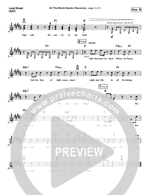 All The World Awaits (Hosanna) Lead Sheet (SAT) (Chris Tomlin)