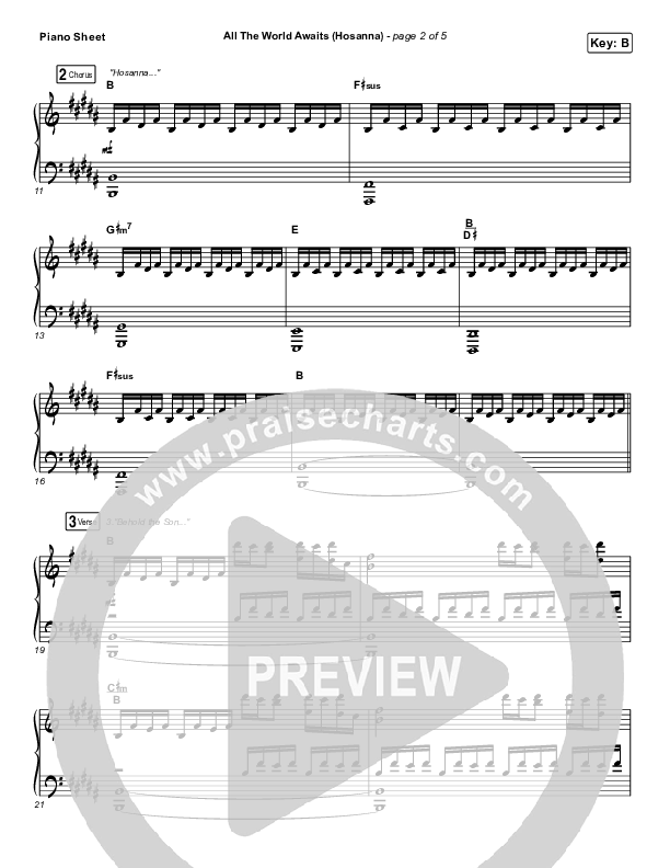 All The World Awaits (Hosanna) Piano Sheet (Chris Tomlin)