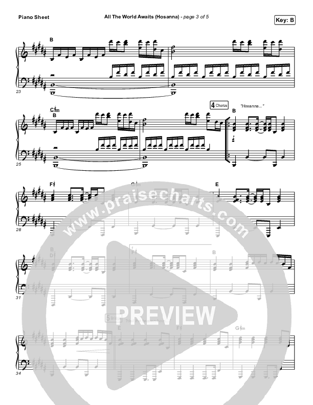 All The World Awaits (Hosanna) Piano Sheet (Chris Tomlin)
