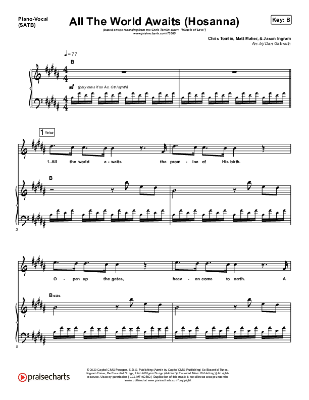 All The World Awaits (Hosanna) Piano/Vocal (SATB) (Chris Tomlin)
