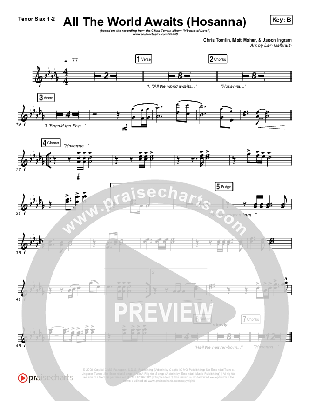 All The World Awaits (Hosanna) Tenor Sax 1/2 (Chris Tomlin)