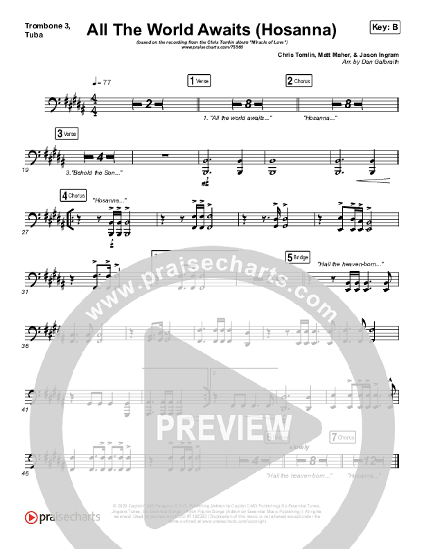 All The World Awaits (Hosanna) Trombone 3/Tuba (Chris Tomlin)