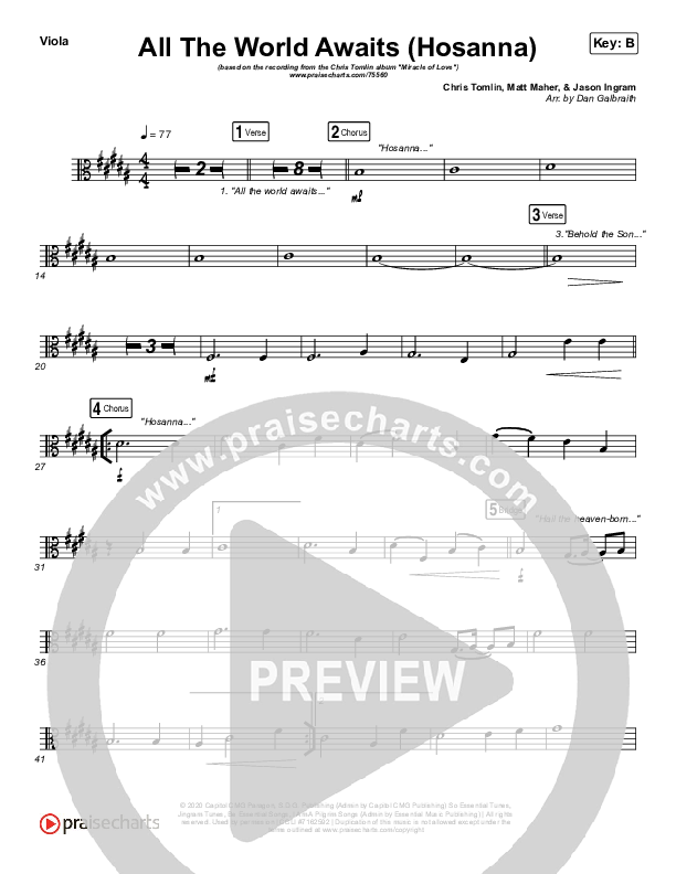 All The World Awaits (Hosanna) Viola (Chris Tomlin)