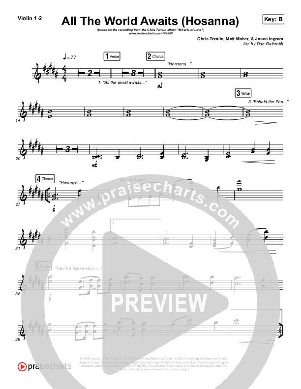 All The World Awaits (Hosanna) Violin 1/2 (Chris Tomlin)