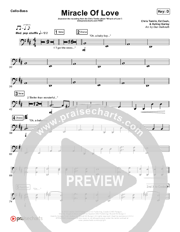 Miracle Of Love Cello/Bass (Chris Tomlin)