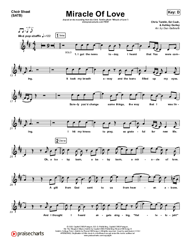 Miracle Of Love Choir Sheet (SATB) (Chris Tomlin)