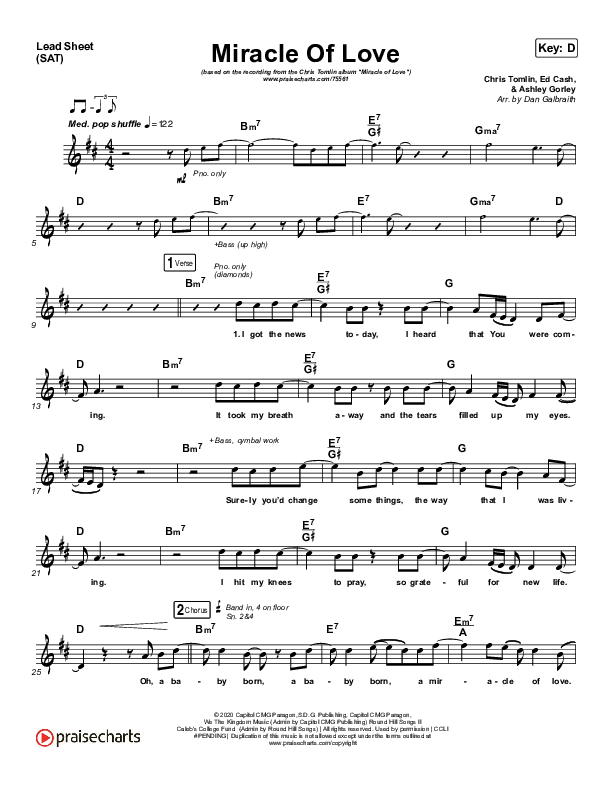 Miracle Of Love Lead Sheet (SAT) (Chris Tomlin)