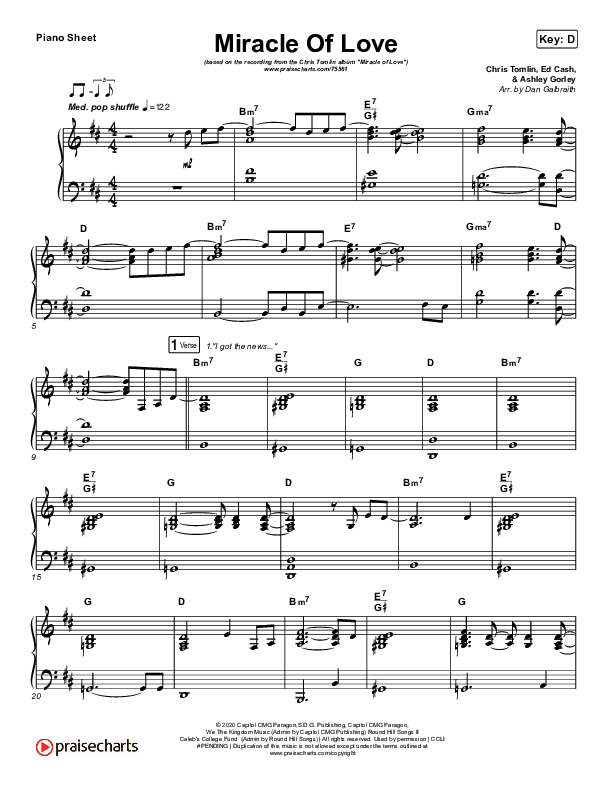 Miracle Of Love Piano Sheet (Chris Tomlin)