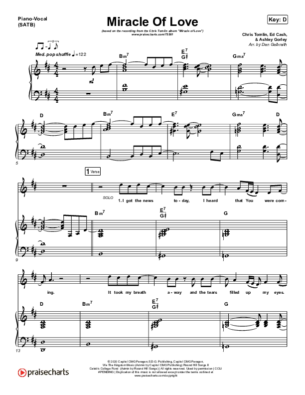 Miracle Of Love Piano/Vocal (SATB) (Chris Tomlin)