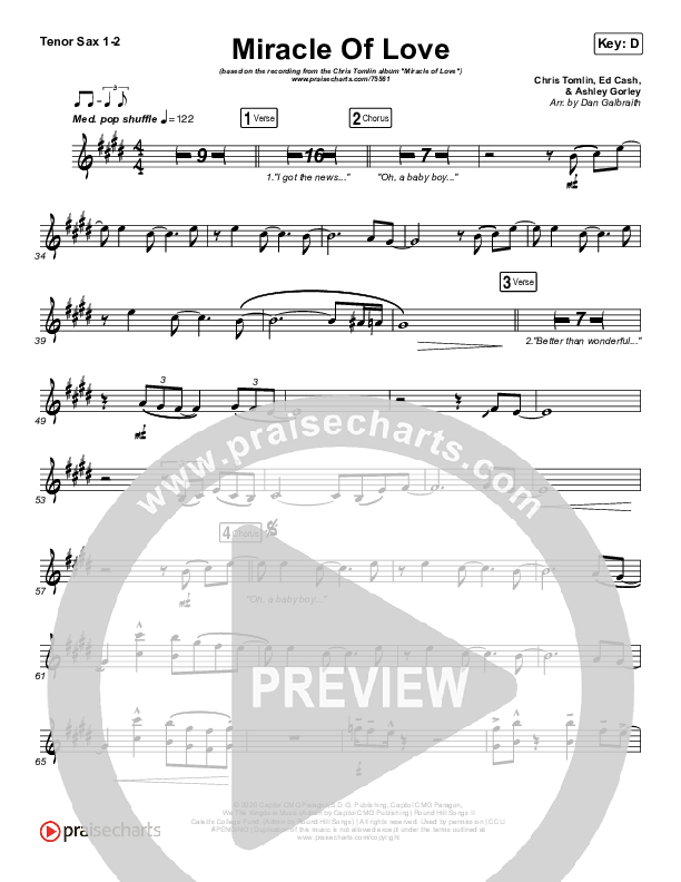 Miracle Of Love Tenor Sax 1/2 (Chris Tomlin)
