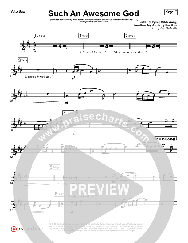 Such An Awesome God Alto Sax (Shane & Shane/The Worship Initiative / Dinah Wright / Davy Flowers)