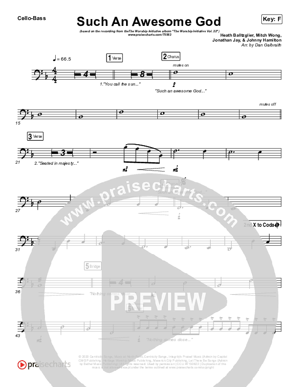 Such An Awesome God Cello/Bass (Shane & Shane/The Worship Initiative / Dinah Wright / Davy Flowers)