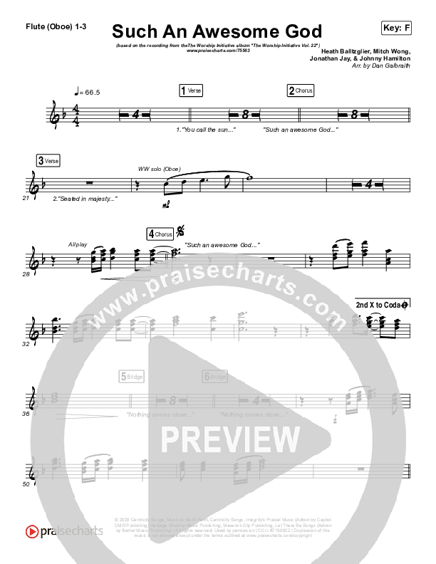 Such An Awesome God Flute/Oboe 1/2/3 (Shane & Shane/The Worship Initiative / Dinah Wright / Davy Flowers)