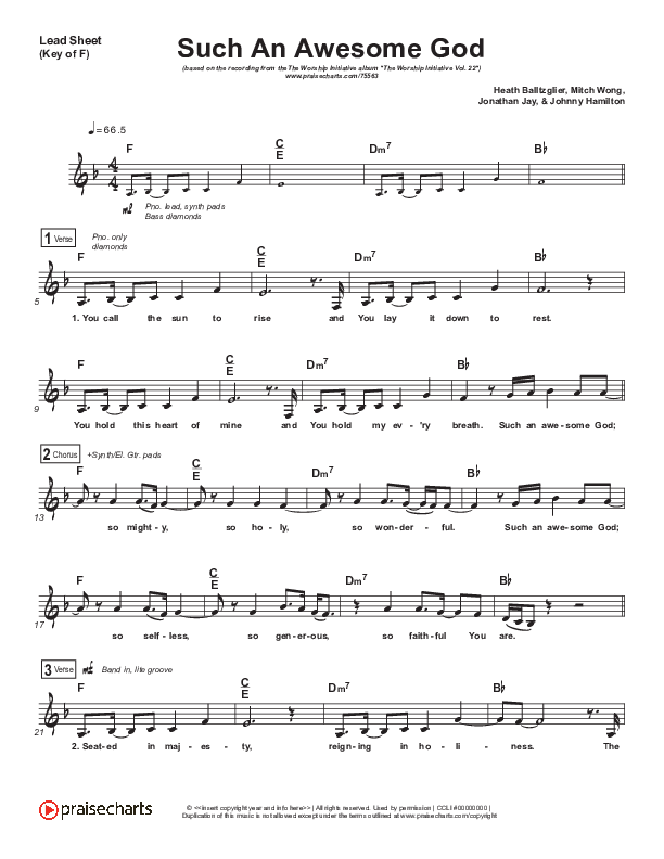 Such An Awesome God Lead Sheet (Melody) (Shane & Shane/The Worship Initiative / Dinah Wright / Davy Flowers)