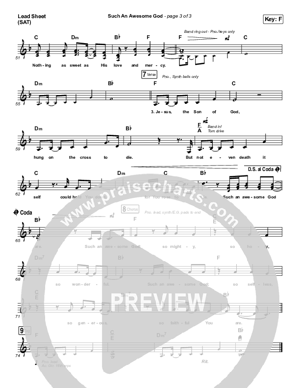 Such An Awesome God Lead Sheet (SAT) (Shane & Shane/The Worship Initiative / Dinah Wright / Davy Flowers)