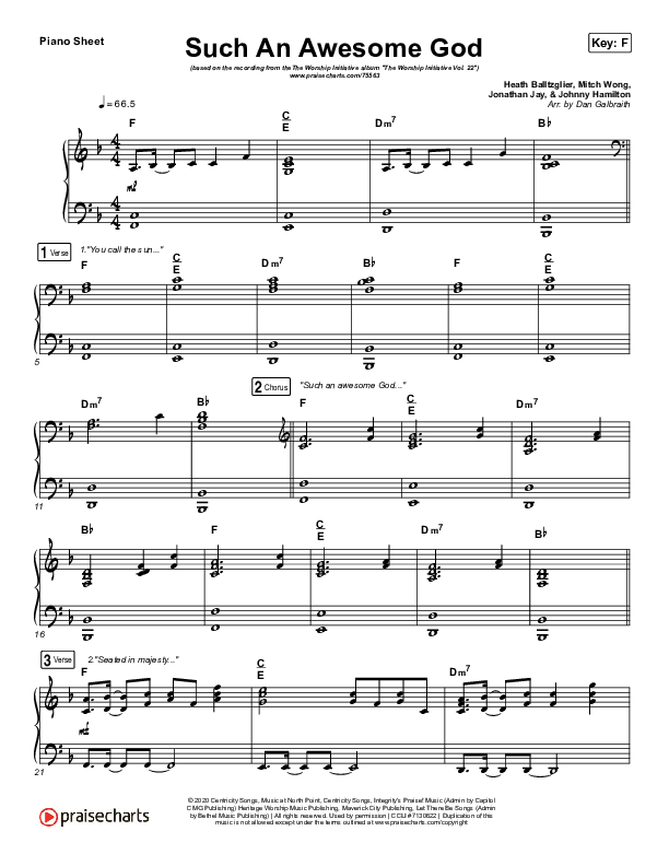 Such An Awesome God Piano Sheet (Shane & Shane/The Worship Initiative / Dinah Wright / Davy Flowers)