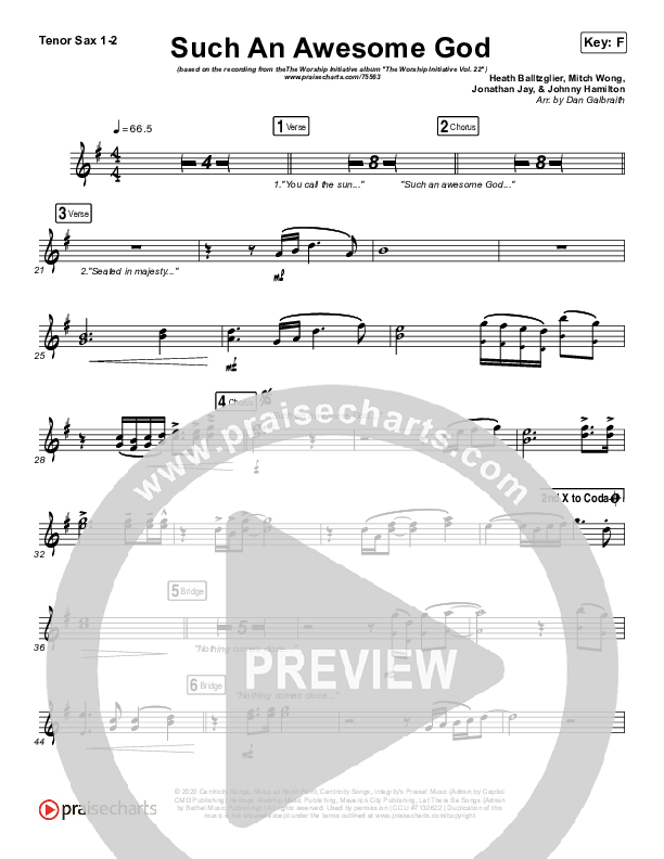 Such An Awesome God Tenor Sax 1/2 (Shane & Shane/The Worship Initiative / Dinah Wright / Davy Flowers)