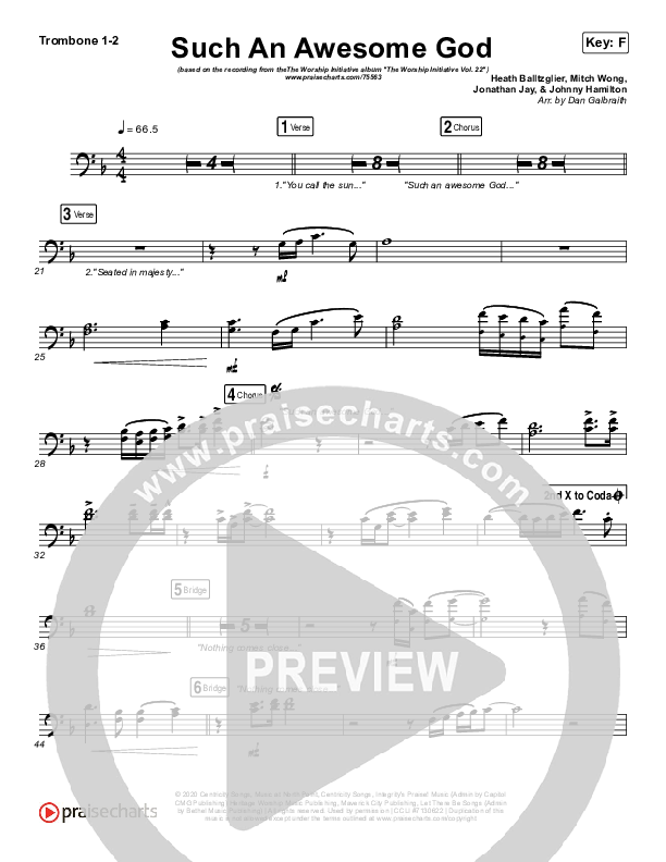 Such An Awesome God Trombone Sheet Music PDF (Shane & Shane/The Worship