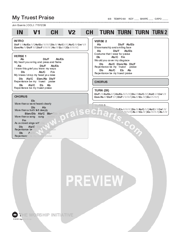 My Truest Praise Chord Chart (Shane & Shane/The Worship Initiative)