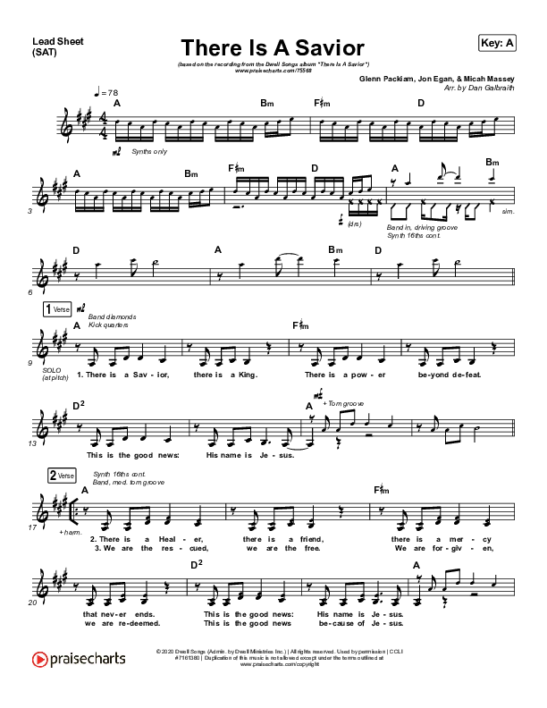 There Is A Savior Lead Sheet (SAT) (Dwell Songs)