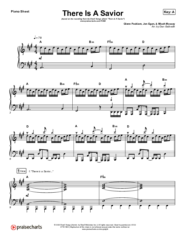There Is A Savior Piano Sheet (Dwell Songs)