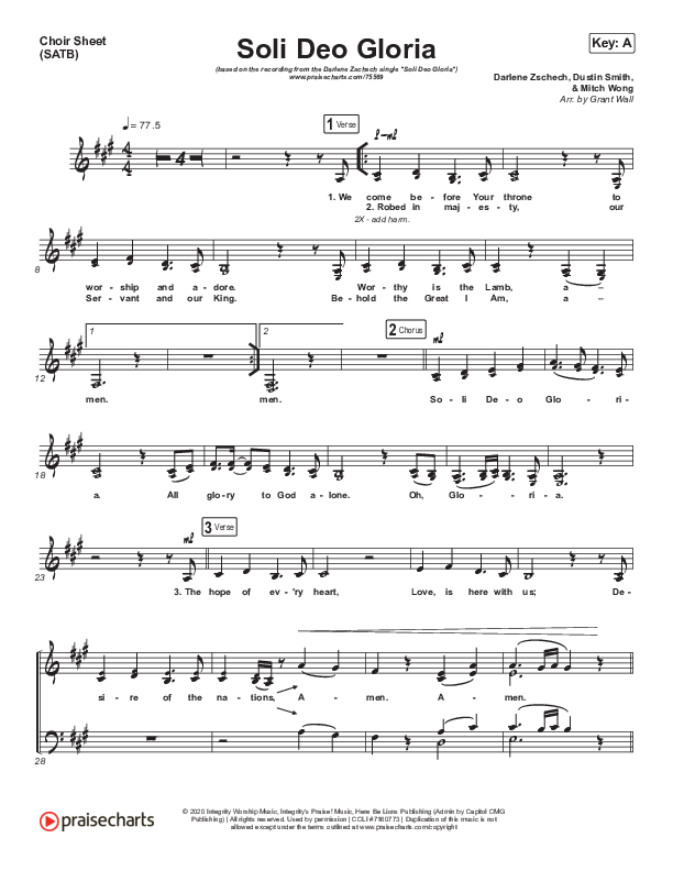 Soli Deo Gloria Choir Sheet (SATB) (Darlene Zschech / Mitch Wong)