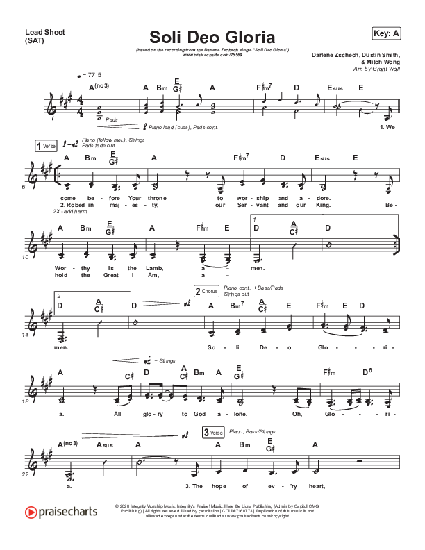 Soli Deo Gloria Lead Sheet (SAT) (Darlene Zschech / Mitch Wong)