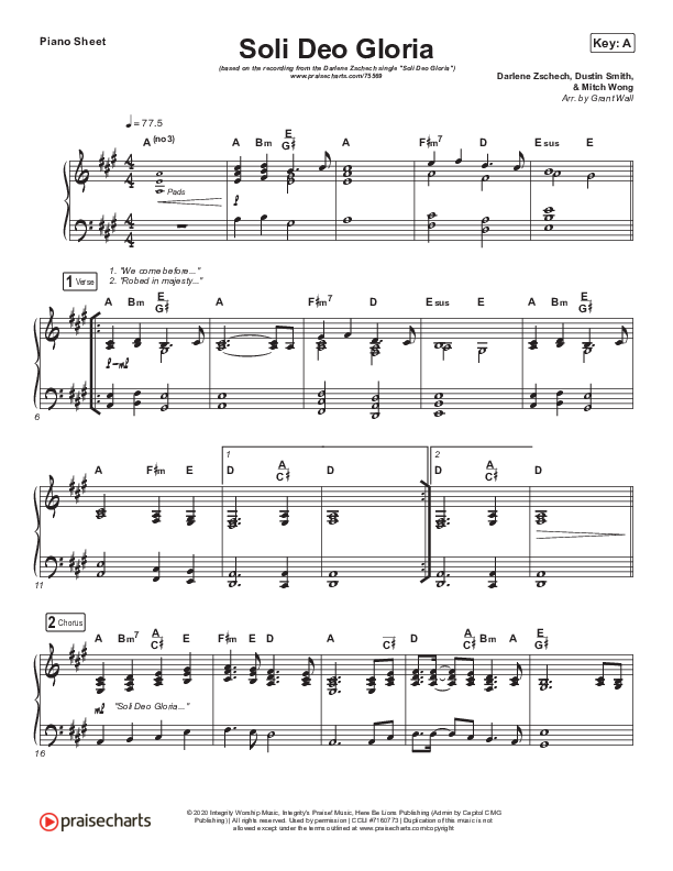 Soli Deo Gloria Piano Sheet (Darlene Zschech / Mitch Wong)