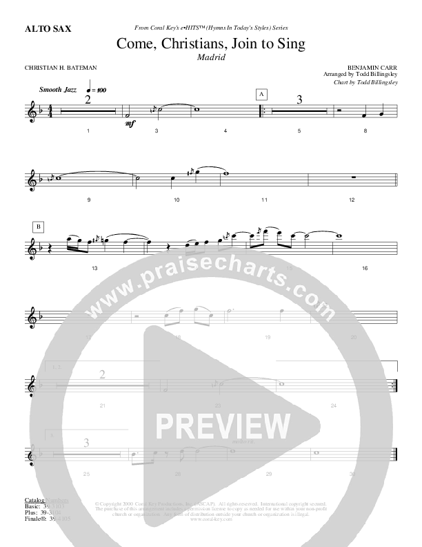 Come Christians Join To Sing Alto Sax (Todd Billingsley)