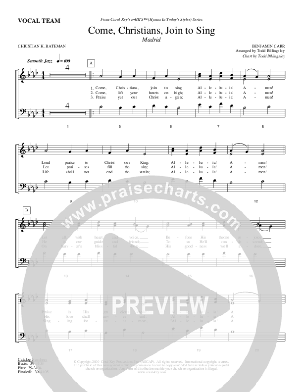 Come Christians Join To Sing Choir Sheet (Todd Billingsley)