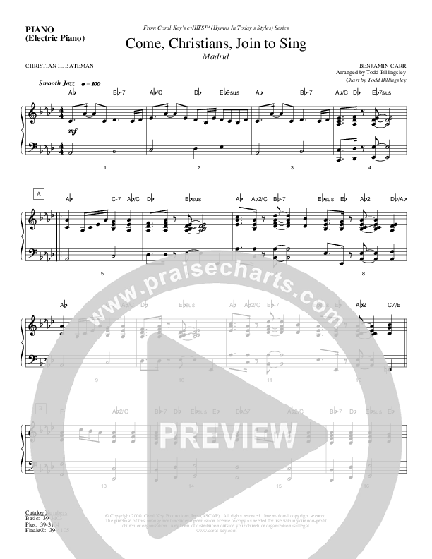 Come Christians Join To Sing Piano Sheet (Todd Billingsley)