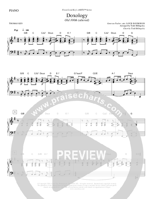 Doxology Piano Sheet (Todd Billingsley)