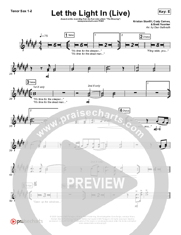 Let The Light In (Live) Tenor Sax 1/2 (Kari Jobe)