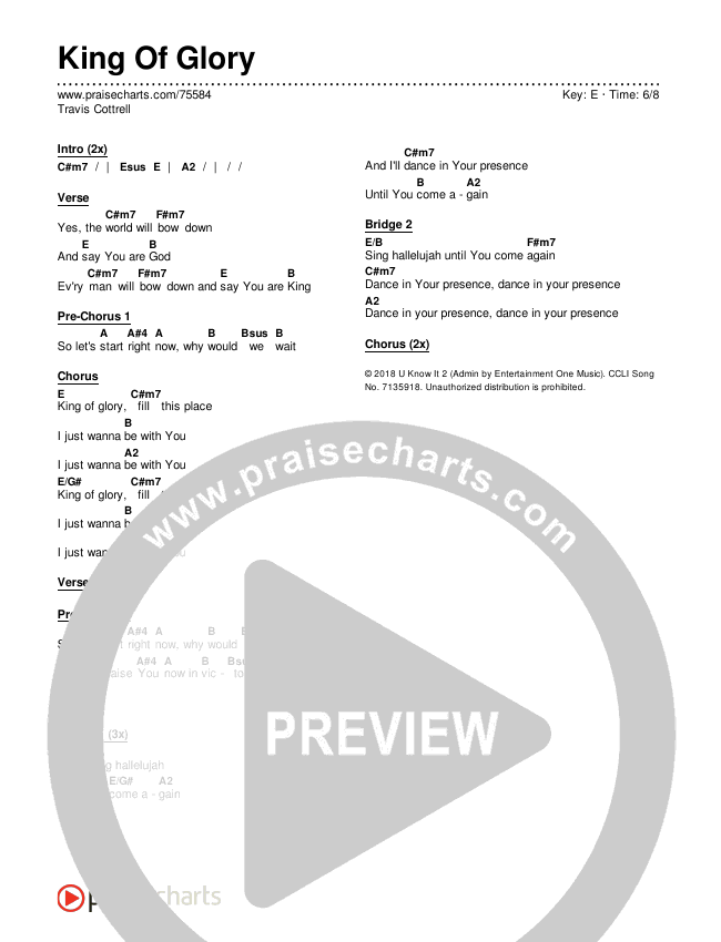 King Of Glory Chords & Lyrics (Travis Cottrell)