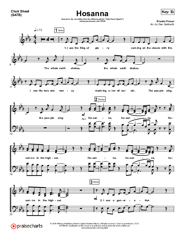 Hosanna Choir Sheet (SATB) (Hillsong Worship / Brooke Ligertwood)