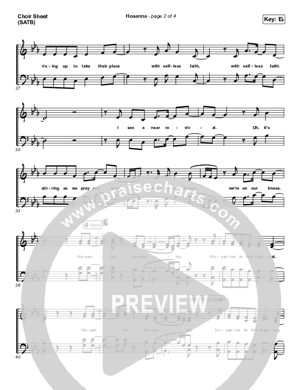 Hosanna Choir Sheet (SATB) (Hillsong Worship / Brooke Ligertwood)