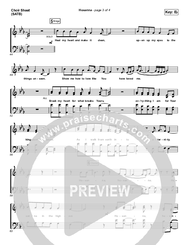 Hosanna Choir Sheet (SATB) (Hillsong Worship / Brooke Ligertwood)