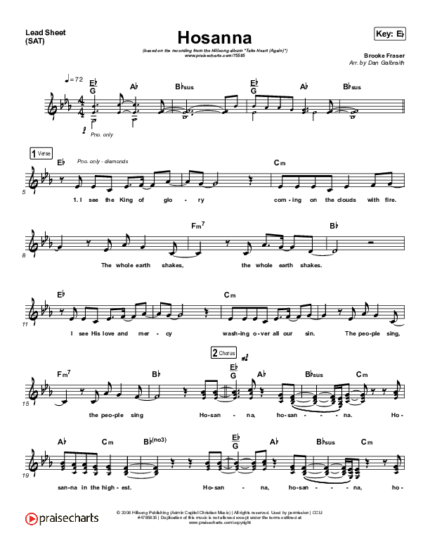 Hosanna Lead Sheet (SAT) (Hillsong Worship / Brooke Ligertwood)