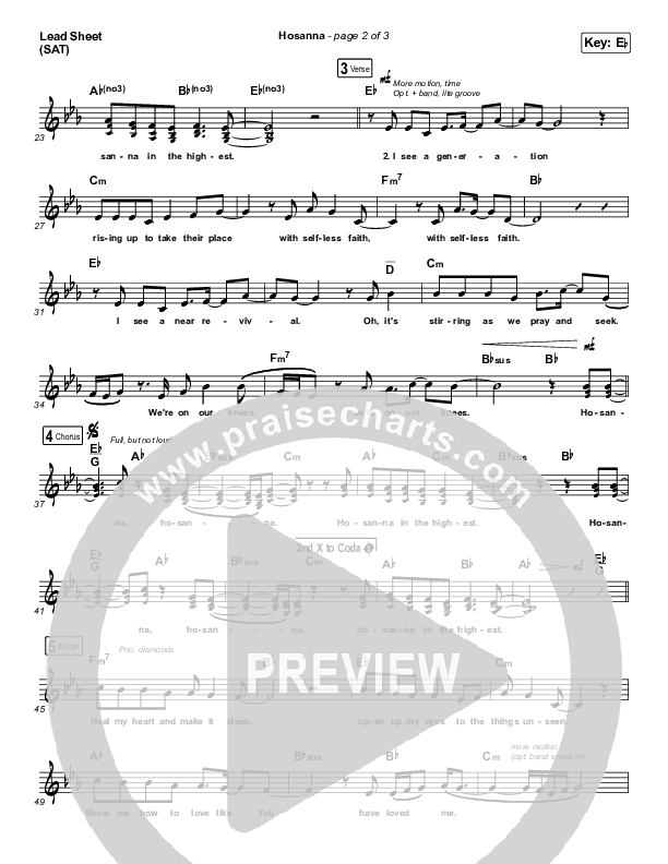 Hosanna Lead Sheet (SAT) (Hillsong Worship / Brooke Ligertwood)