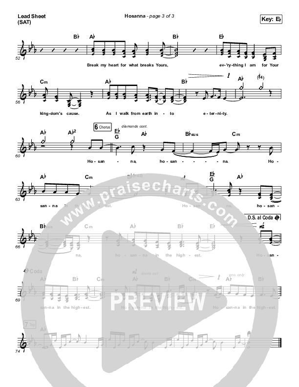 Hosanna Lead Sheet (SAT) (Hillsong Worship / Brooke Ligertwood)