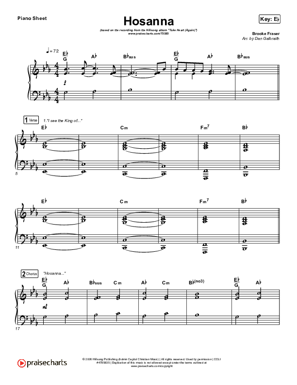 Hosanna Piano Sheet (Hillsong Worship / Brooke Ligertwood)