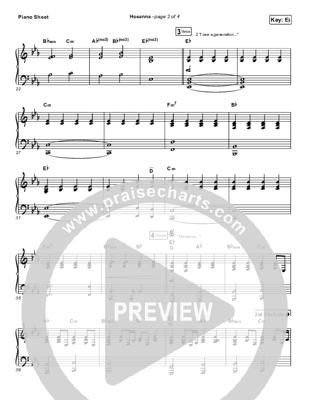 Hosanna Piano Sheet (Hillsong Worship / Brooke Ligertwood)