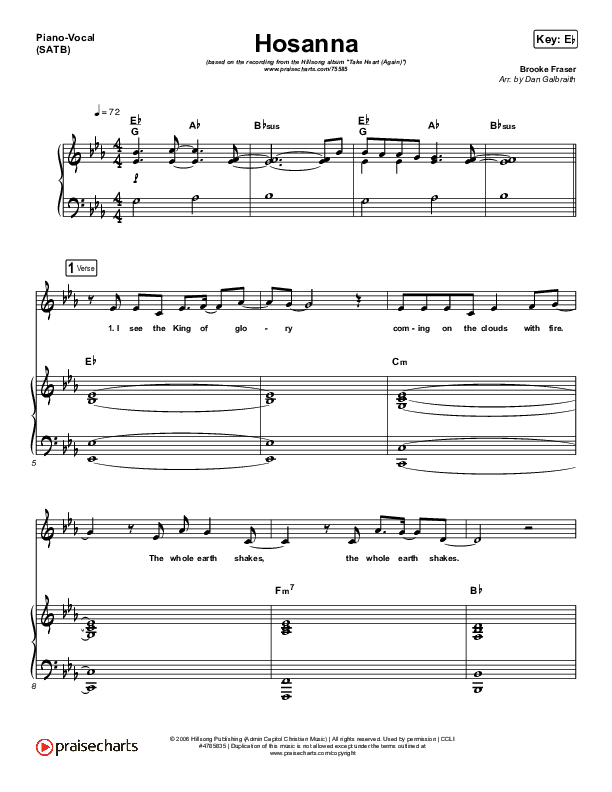 Hosanna Piano/Vocal (SATB) (Hillsong Worship / Brooke Ligertwood)