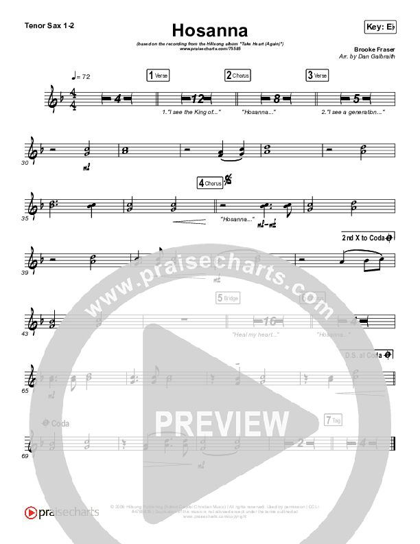 Hosanna Tenor Sax 1/2 (Hillsong Worship / Brooke Ligertwood)